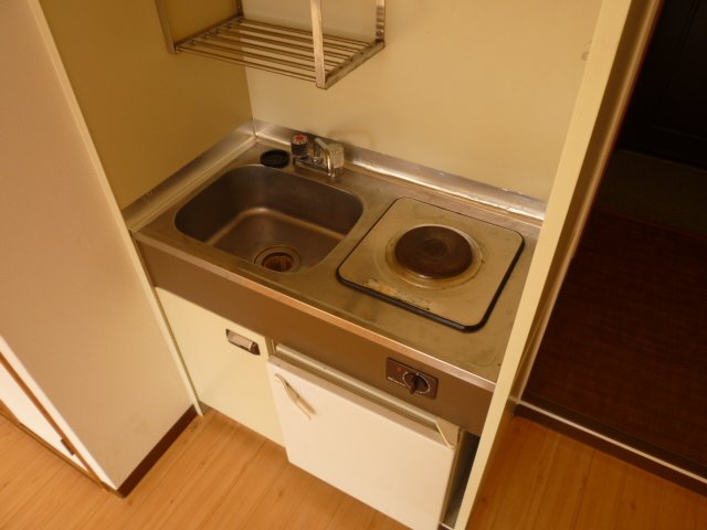 Kitchen. Stove, It is a kitchen with a mini fridge.