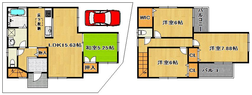 Floor plan. (No. 5 locations), Price 25,800,000 yen, 4LDK, Land area 88.21 sq m , Building area 95.57 sq m