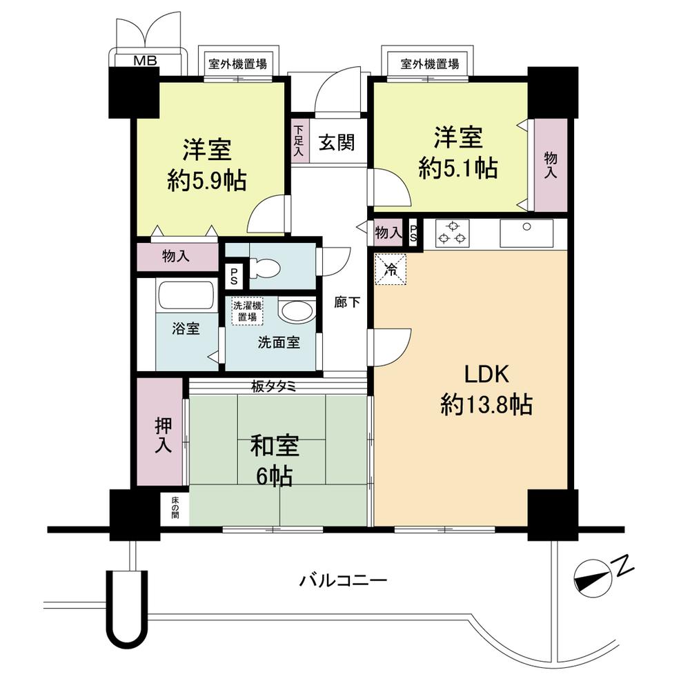 Floor plan. 3LDK, Price 22 million yen, Occupied area 76.73 sq m , Balcony area 17.29 sq m