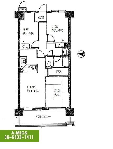 Floor plan. 3LDK, Price 11.8 million yen, Occupied area 60.88 sq m , Balcony area 14.38 sq m