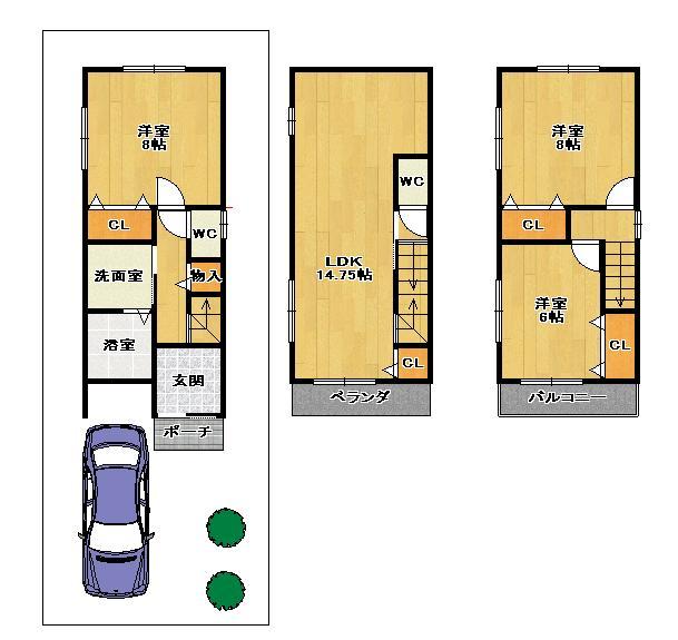 Floor plan. 21,800,000 yen, 3LDK, Land area 64.18 sq m , Building area 89.1 sq m Floor