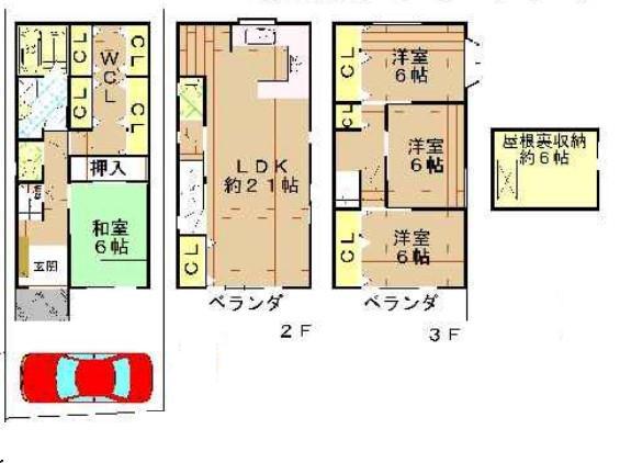 Floor plan. 22.6 million yen, 4LDK, Land area 73.04 sq m , Building area 121.5 sq m 4SLDK + attic storage + is a floor plan of the garage