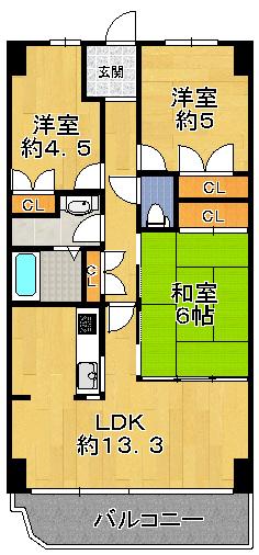 Floor plan. 3LDK, Price 8.3 million yen, Footprint 63.8 sq m , Balcony area 9.91 sq m