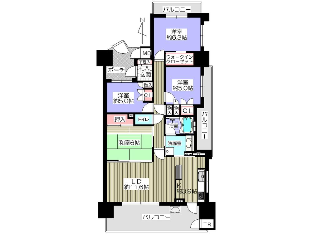 Floor plan. 4LDK, Price 29,800,000 yen, Occupied area 85.11 sq m , Balcony area 23.88 sq m