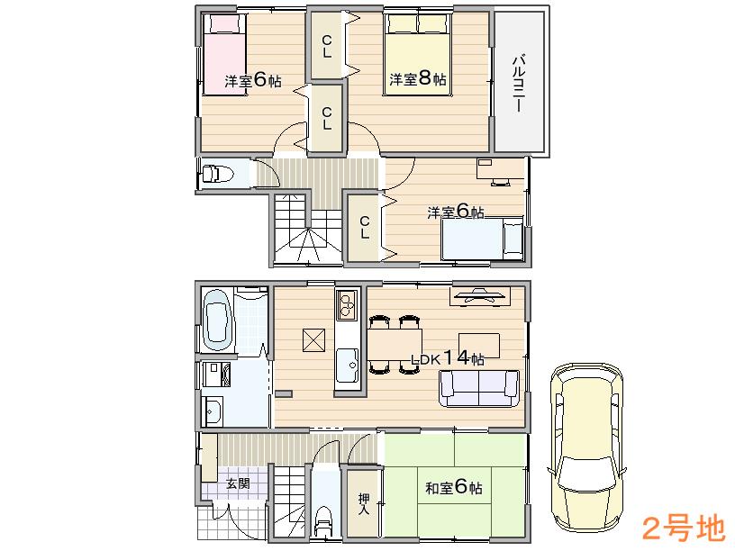 Floor plan. (No. 2 locations), Price 23,900,000 yen, 4LDK, Land area 87.74 sq m , Building area 93.96 sq m