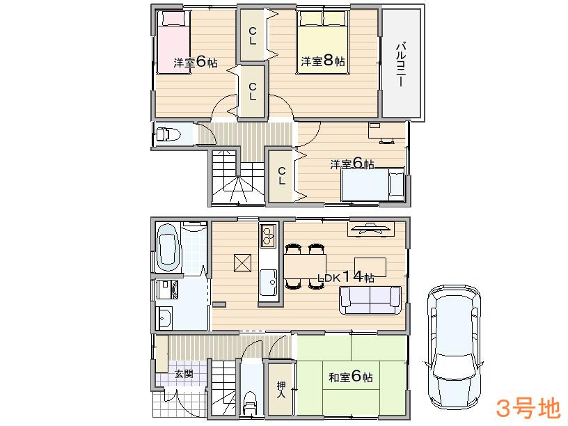 Floor plan. (No. 3 locations), Price 23,900,000 yen, 4LDK, Land area 87.74 sq m , Building area 93.96 sq m