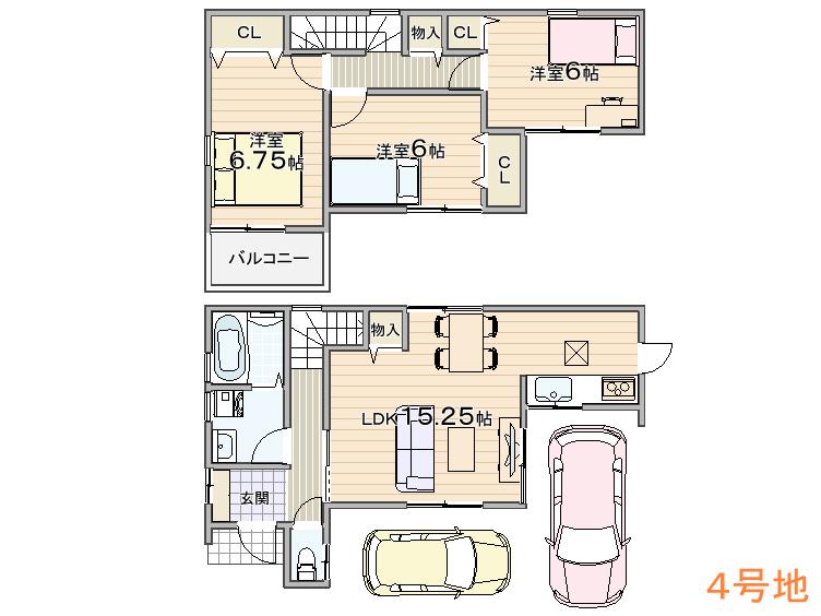 Floor plan. (No. 4 locations), Price 22,900,000 yen, 3LDK, Land area 87.75 sq m , Building area 81.8 sq m