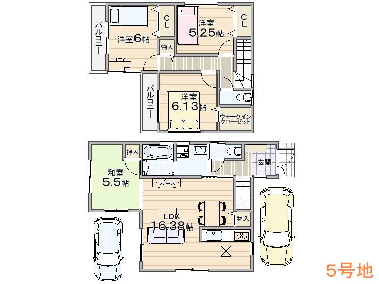 Floor plan. (No. 5 locations), Price 25,900,000 yen, 4LDK, Land area 100.6 sq m , Building area 94.76 sq m