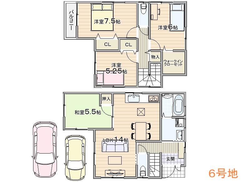 Floor plan. (No. 6 locations), Price 26,300,000 yen, 4LDK, Land area 94.45 sq m , Building area 91.53 sq m