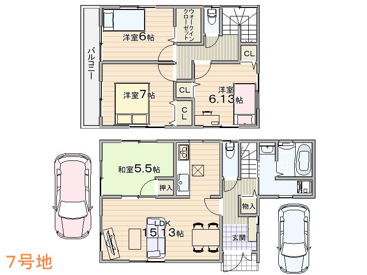 Floor plan. (No. 7 locations), Price 27.3 million yen, 4LDK, Land area 98.55 sq m , Building area 95.98 sq m
