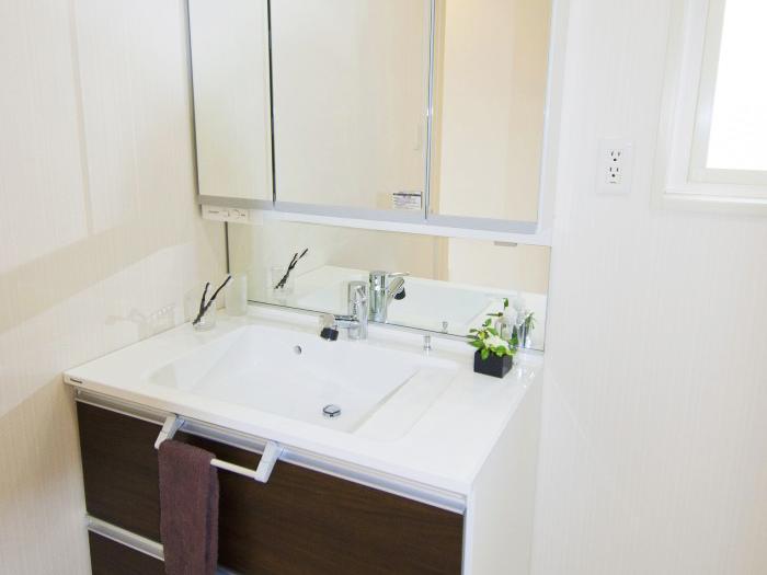 Wash basin, toilet. Vanity attentive also consideration of the storage.  [Other construction site]