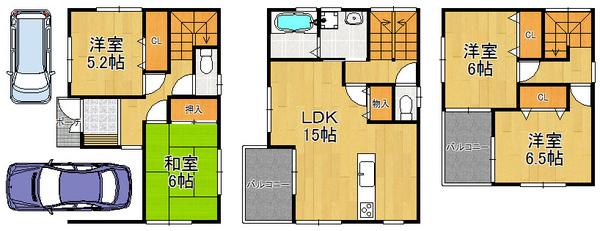 Floor plan. 26,900,000 yen, 4LDK, Land area 78.99 sq m , Building area 101.25 sq m parking space two Allowed, All room with storage space