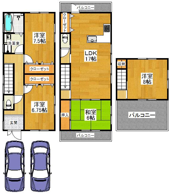 Floor plan. (Precious Court Kamikosaka No. 1 point), Price 27,800,000 yen, 4LDK, Land area 97 sq m , Building area 90 sq m