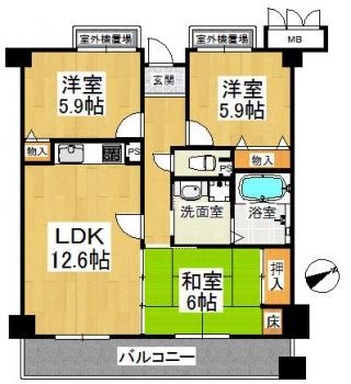 Floor plan. 3LDK, Price 23.8 million yen, Occupied area 73.58 sq m , Balcony area 13.28 sq m renovation completed properties