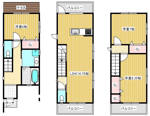 Other. Three stories Wood deck plan ☆ All room Western-style ☆ 3-story: the total floor area of 92.55 sq m about 28 square meters