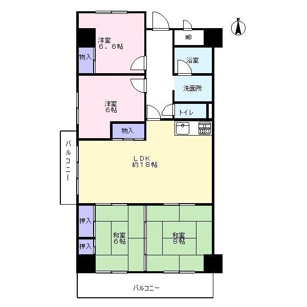 Floor plan. 4LDK, Price 13.8 million yen, Occupied area 93.29 sq m , Balcony area 9.23 sq m   ☆ All room 6 quires more