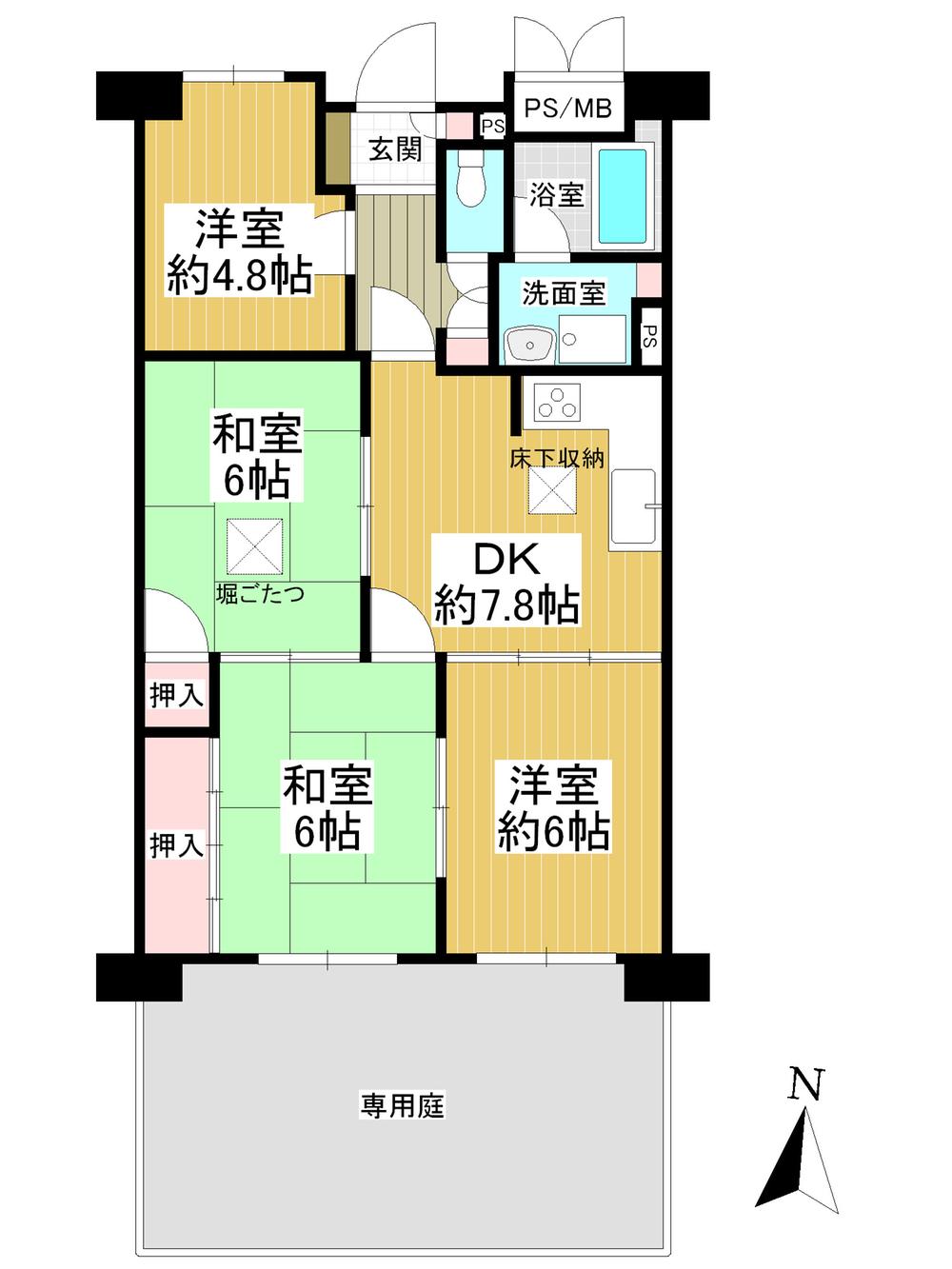 Floor plan. 4DK, Price 10.2 million yen, Occupied area 65.78 sq m