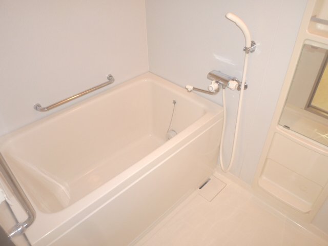 Bath. Handrail is attached to the bath. 