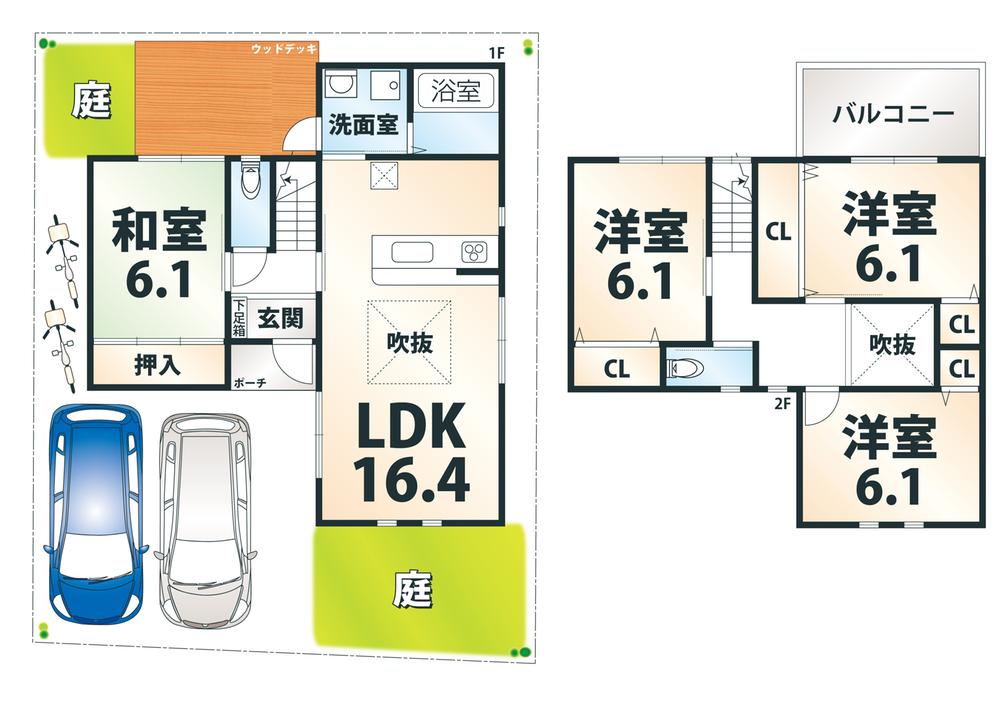 Building plan example (floor plan). Building plan example building price 1,389 yen, Building area 99.37 sq m
