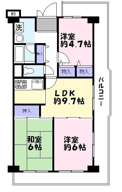 Floor plan. 3LDK, Price 10.8 million yen, Footprint 61.6 sq m , Balcony area 26.84 sq m