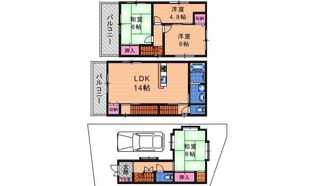 Floor plan. 18,800,000 yen, 4LDK, Land area 57.36 sq m , Building area 87.91 sq m It is spacious fashionable face-to-face kitchen on one floor LDK building positive hit in the east and west free, Ventilation is good! ! 