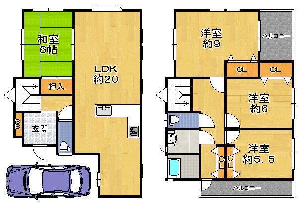 Floor plan. 14.8 million yen, 4LDK, Land area 97.95 sq m , Building area 108.93 sq m