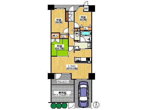 Floor plan. 3LDK, Price 22,800,000 yen, Occupied area 67.79 sq m , Balcony area 6.02 sq m is a south-facing private garden with a dwelling unit of. The room will have been carefully use.