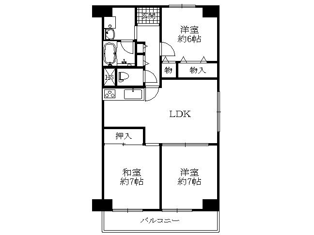 Floor plan. 3LDK, Price 10.8 million yen, Footprint 61.6 sq m , Balcony area 7.63 sq m