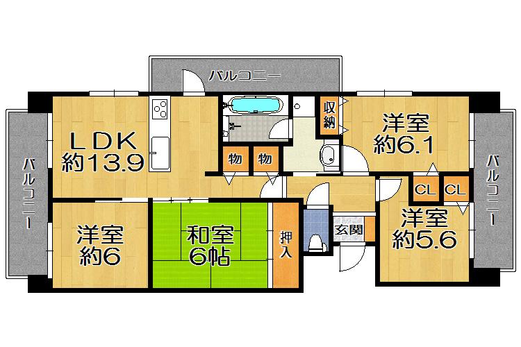 Floor plan. 4LDK, Price 22,800,000 yen, Occupied area 77.54 sq m , Balcony area 25.58 sq m