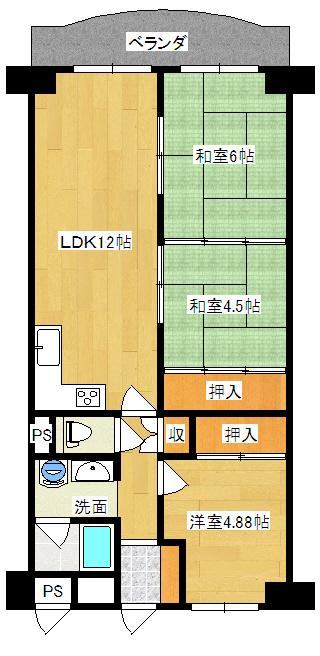 Floor plan. 3LDK, Price 9.8 million yen, Footprint 63.8 sq m , Balcony area 6.76 sq m