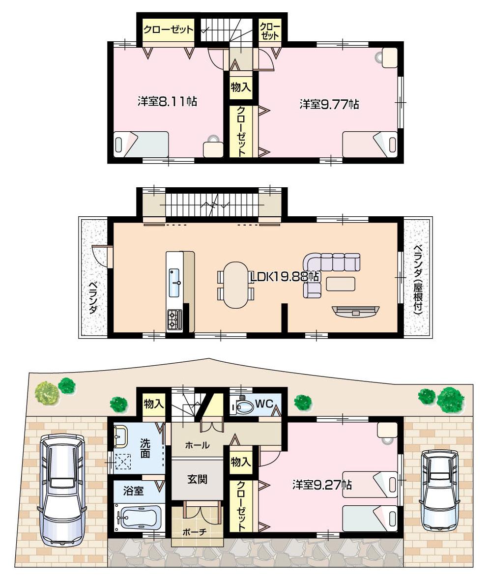 Floor plan. 19,800,000 yen, 3LDK, Land area 77.74 sq m , Building area 107.79 sq m