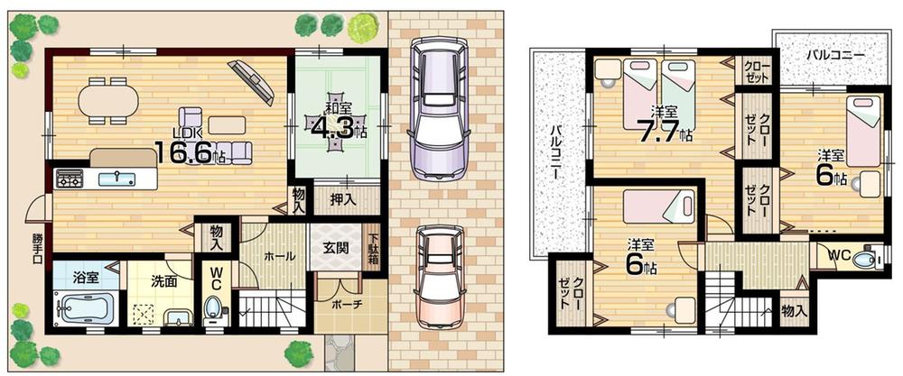Floor plan. 23.8 million yen, 4LDK, Land area 112.08 sq m , Building area 97.6 sq m floor plan Parking two Allowed!