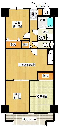 Floor plan. 3LDK, Price 8.3 million yen, Occupied area 61.56 sq m , Balcony area 7.77 sq m