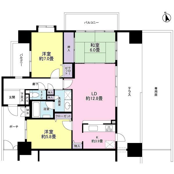 Floor plan. 3LDK, Price 24,800,000 yen, Occupied area 80.02 sq m , Balcony area 11.48 sq m