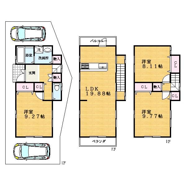 Floor plan. 19,800,000 yen, 3LDK, Land area 77.74 sq m , Building area 109.5 sq m