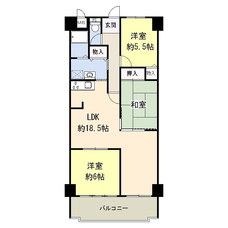 Floor plan. 3LDK, Price 14,980,000 yen, Occupied area 81.25 sq m , Sunny on the balcony area 9.3 sq m southeast balcony Occupied area 81.25 sq m LDK jewels about 18.5 Pledge.