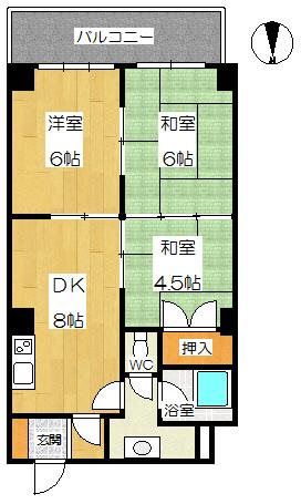 Floor plan. 3DK, Price 5.8 million yen, Footprint 55 sq m , Balcony area 7.87 sq m
