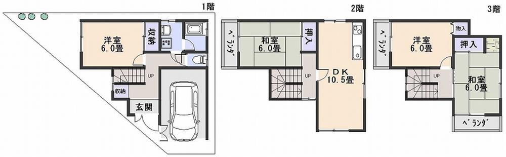 Floor plan. 12 million yen, 4LDK, Land area 70 sq m , Jewels building area 98.01 sq m all room 6 Pledge. 