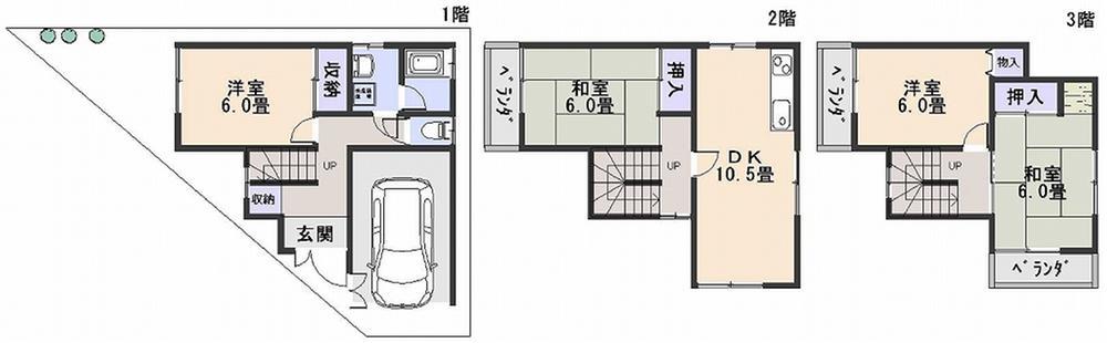 Floor plan. All room 6 Pledge, It is your house with a storage. There is a garden on the first floor. Three-sided porch ventilation is good.