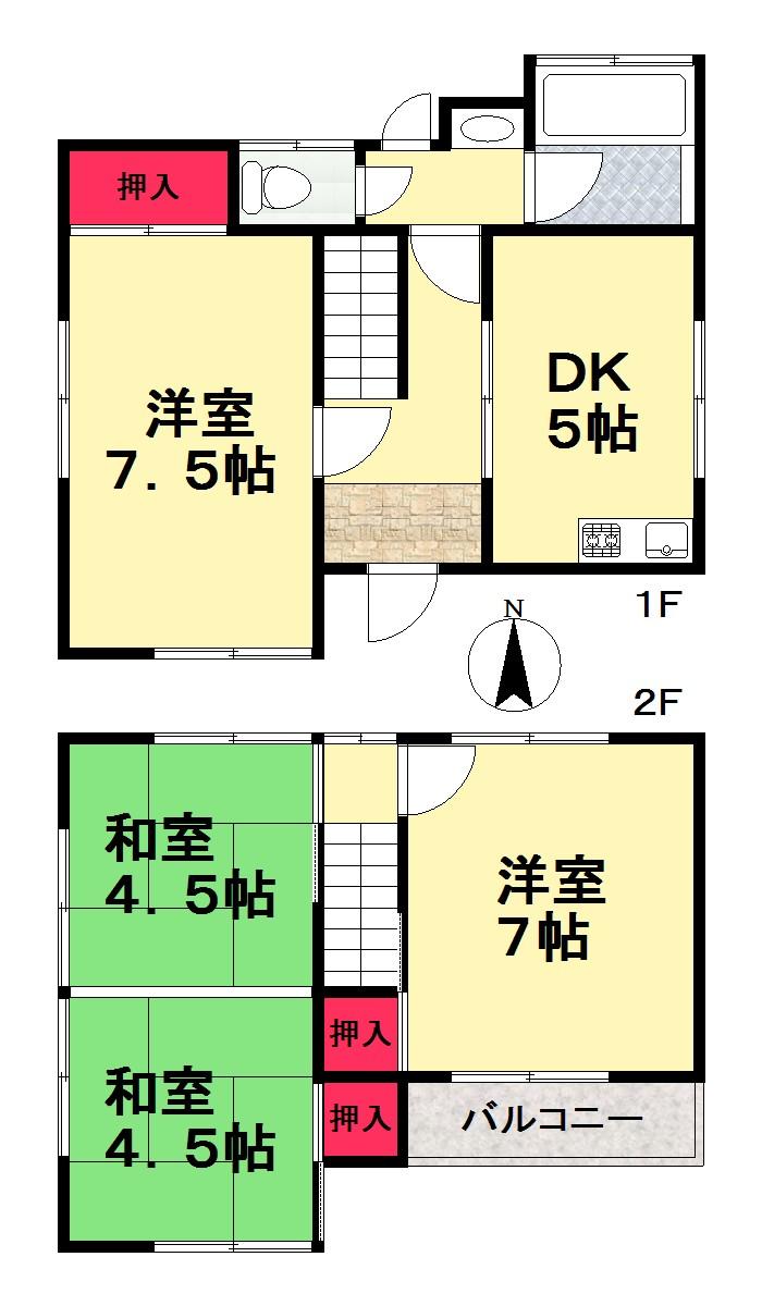 Floor plan. 7.5 million yen, 4DK, Land area 59.39 sq m , Building area 65.79 sq m   [Floor plan] 