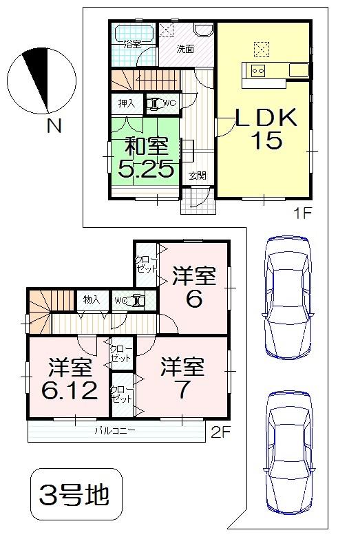 Floor plan. (No. 3 locations), Price 33,300,000 yen, 4LDK, Land area 129.49 sq m , Building area 95.37 sq m