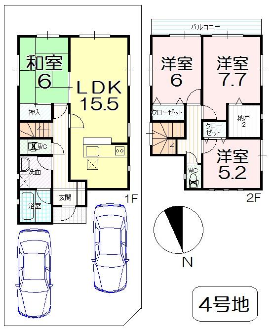 Floor plan. (No. 4 locations), Price 34,800,000 yen, 4LDK+S, Land area 114.37 sq m , Building area 95.57 sq m