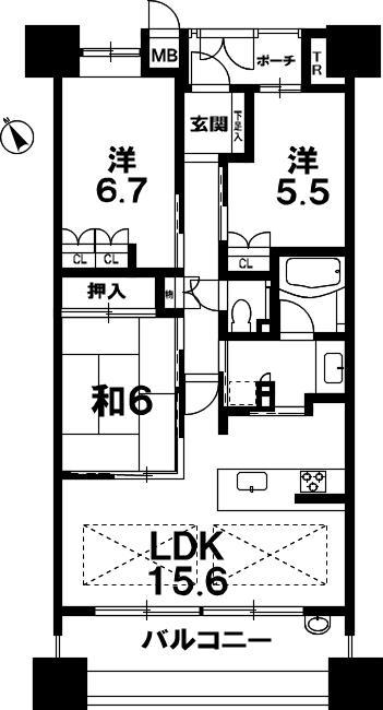 Floor plan. 3LDK, Price 28.8 million yen, Occupied area 76.16 sq m , Balcony area 12.8 sq m