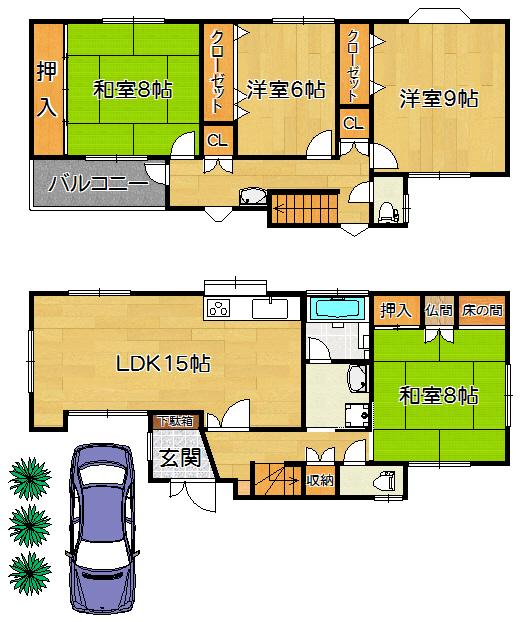 Floor plan. 23,990,000 yen, 4LDK, Land area 145.25 sq m , LDK and all rooms 6 quires more room in the building area 114.61 sq m 15 Pledge