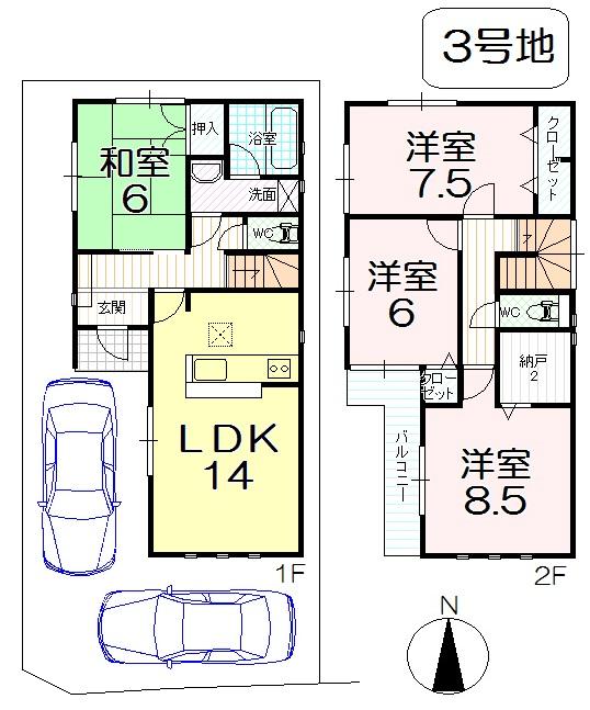 Floor plan. (No. 3 locations), Price 25,800,000 yen, 4LDK+S, Land area 110.82 sq m , Building area 98.01 sq m