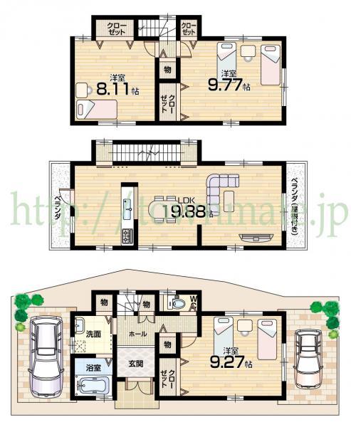 Floor plan. 19,800,000 yen, 3LDK, Land area 77.74 sq m , Building area 109.5 sq m land area 77.74 square meters building area 109.50 square meters
