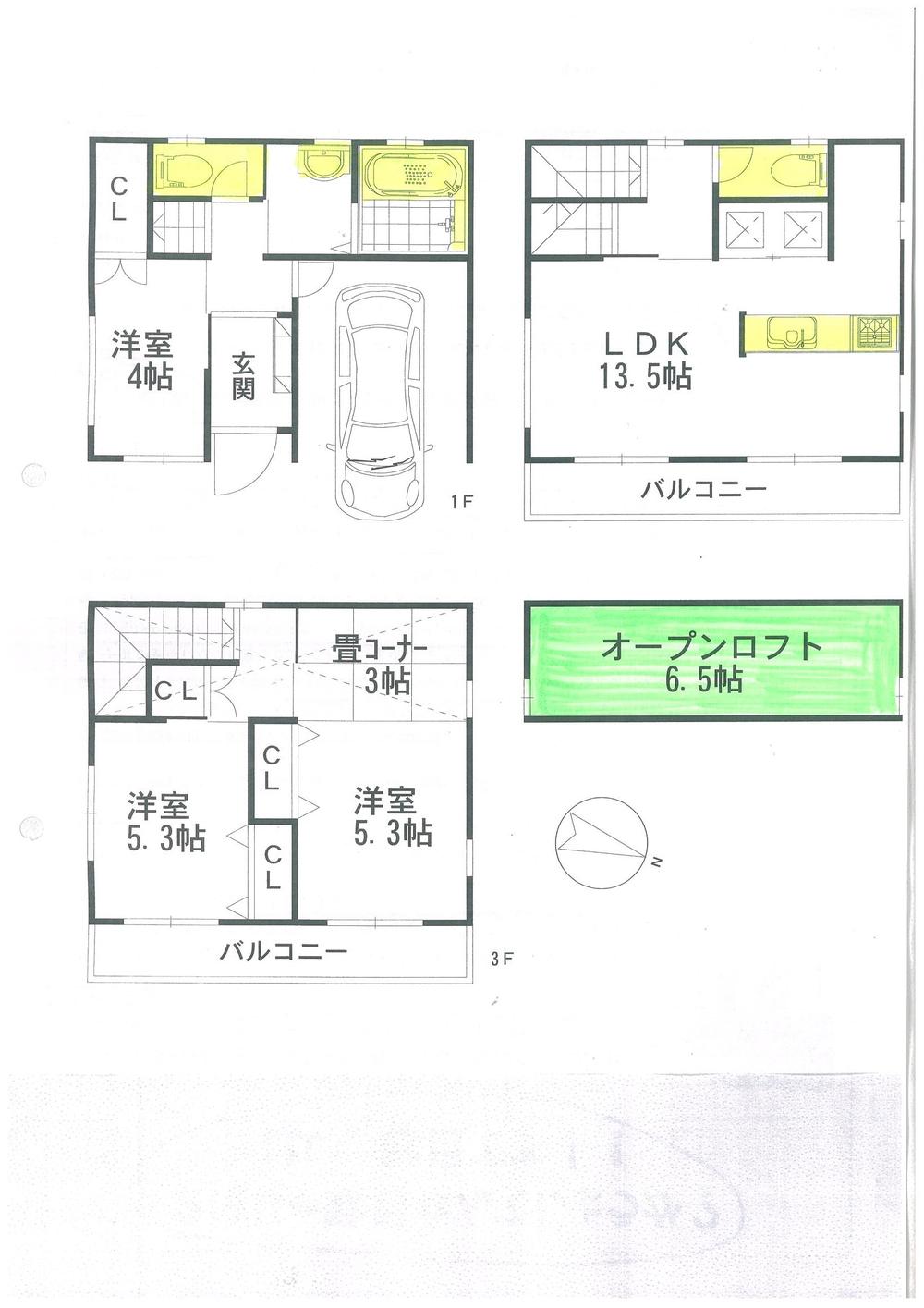 Floor plan. 19 million yen, 4LDK + S (storeroom), Land area 51.91 sq m , Building area 94.4 sq m
