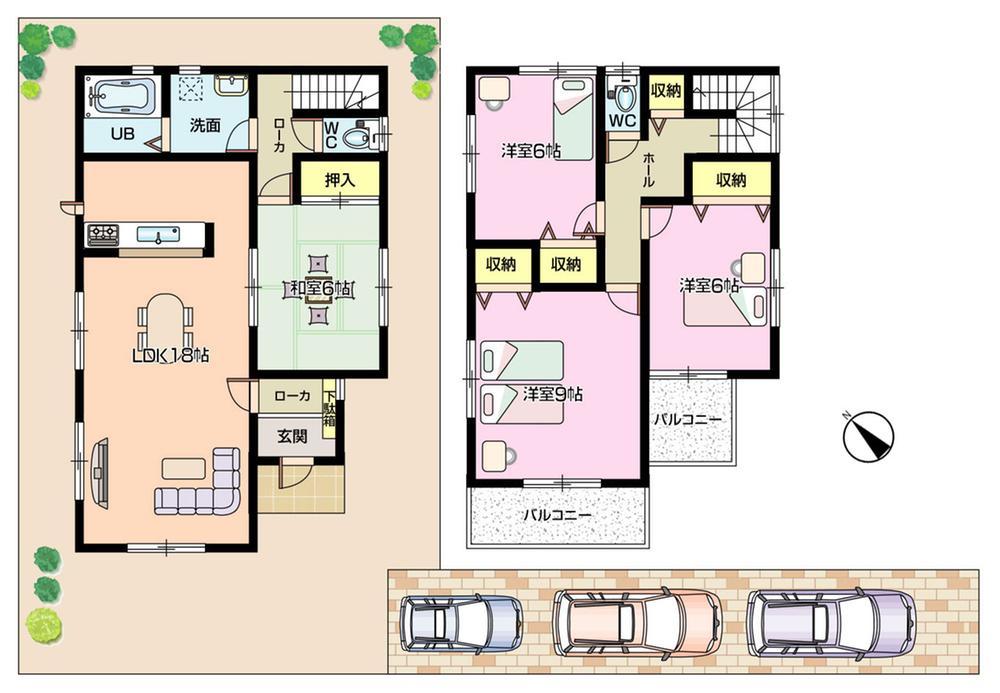 Floor plan. (1 Building), Price 34,800,000 yen, 4LDK, Land area 193.43 sq m , Building area 105.98 sq m