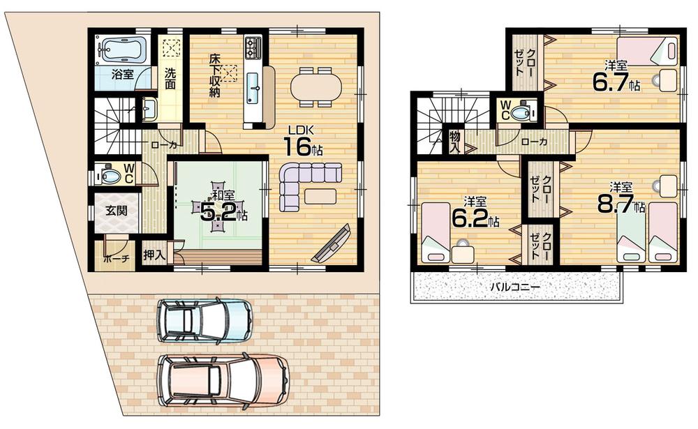 Floor plan. 21,800,000 yen, 4LDK, Land area 109.19 sq m , Building area 97.19 sq m spacious and usable living design Since parking space is wide car two possible parking!