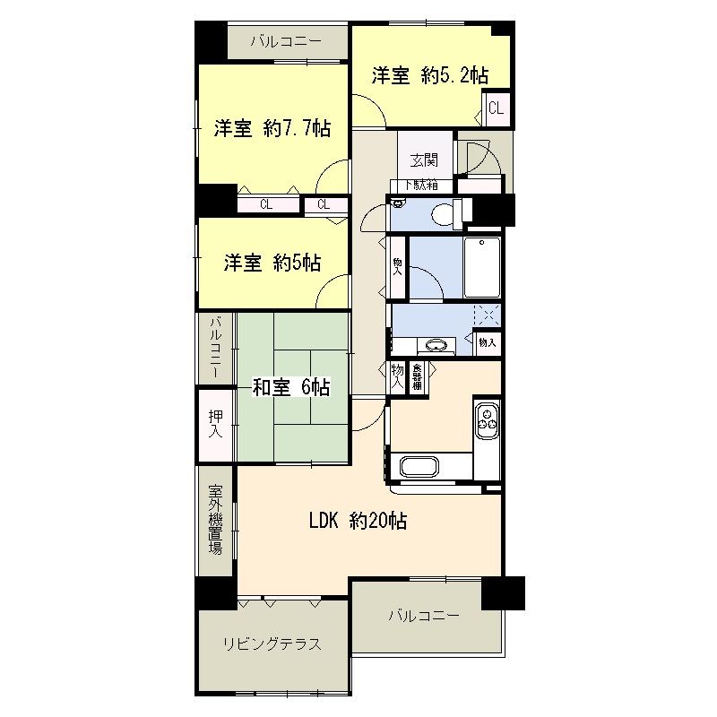 Floor plan. 4LDK, Price 19,980,000 yen, Occupied area 95.18 sq m , Balcony area 9.69 sq m